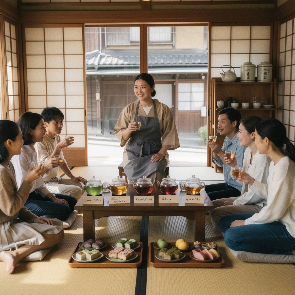 コーヒーとお茶のフレーバーを説明するメニュー